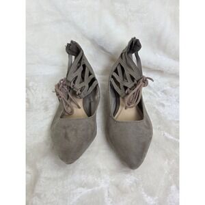 Fioni Womens Grey Lace Up Cutout Ballet Flats Shoes